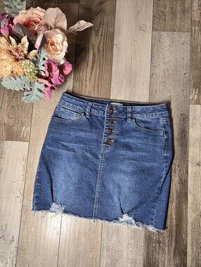 YMI Jeans USA Girls' Button-Front Denim Mini Skirt in Medium Blue Size 14 NWOT